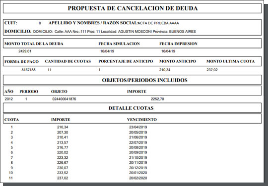 Rentas Córdoba - Detalle del plan de pagos de infracciones de transito