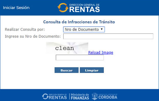 Formulario de consulta de multas online en la Provincia de Cordoba