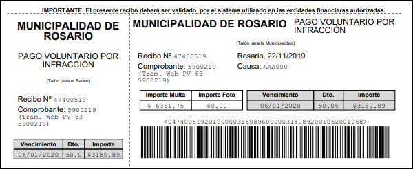 Talón de pago Municipalidad de Rosario